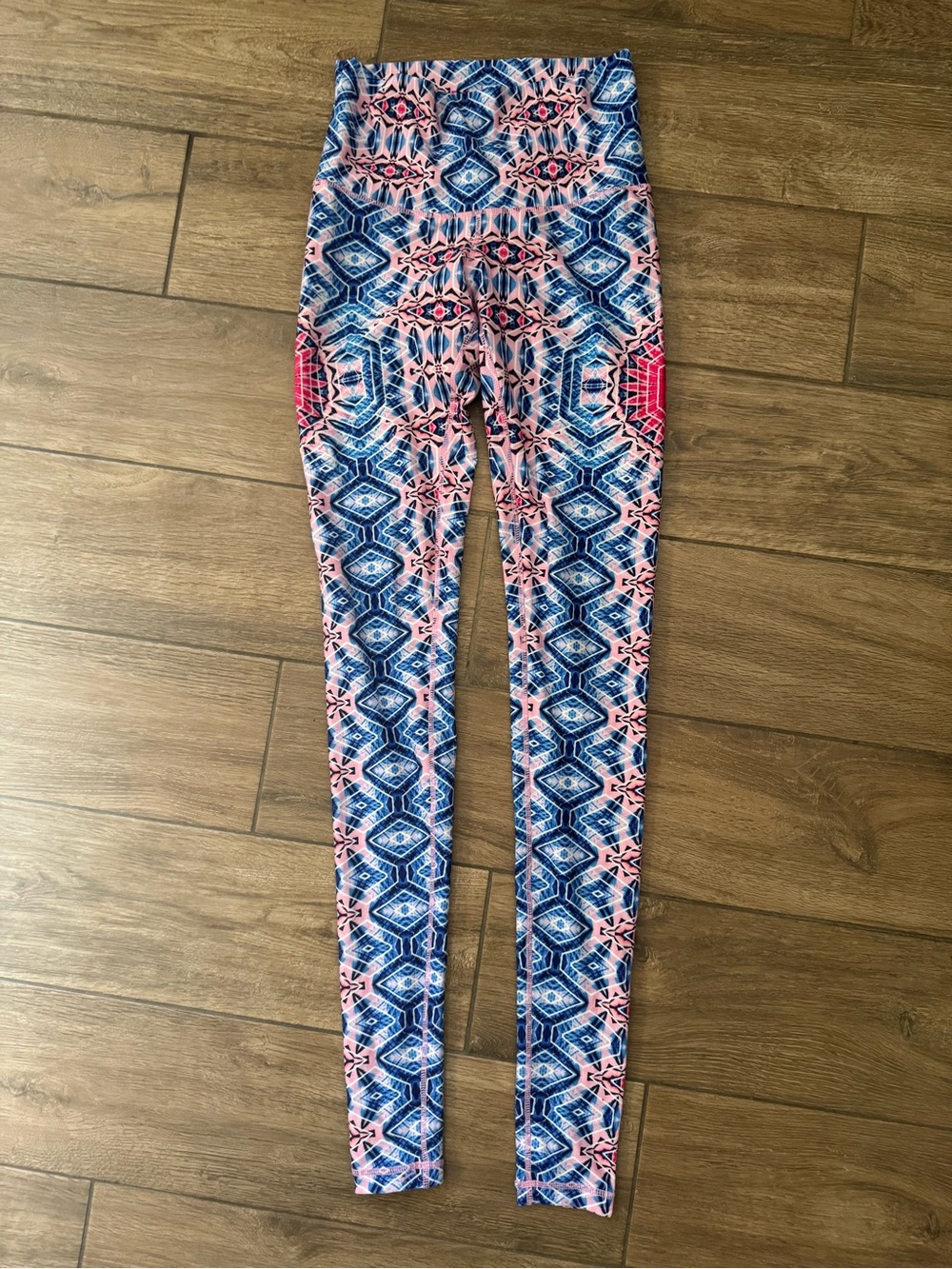 Woven Threads  Geometric Print Leggings in Blue & Pink